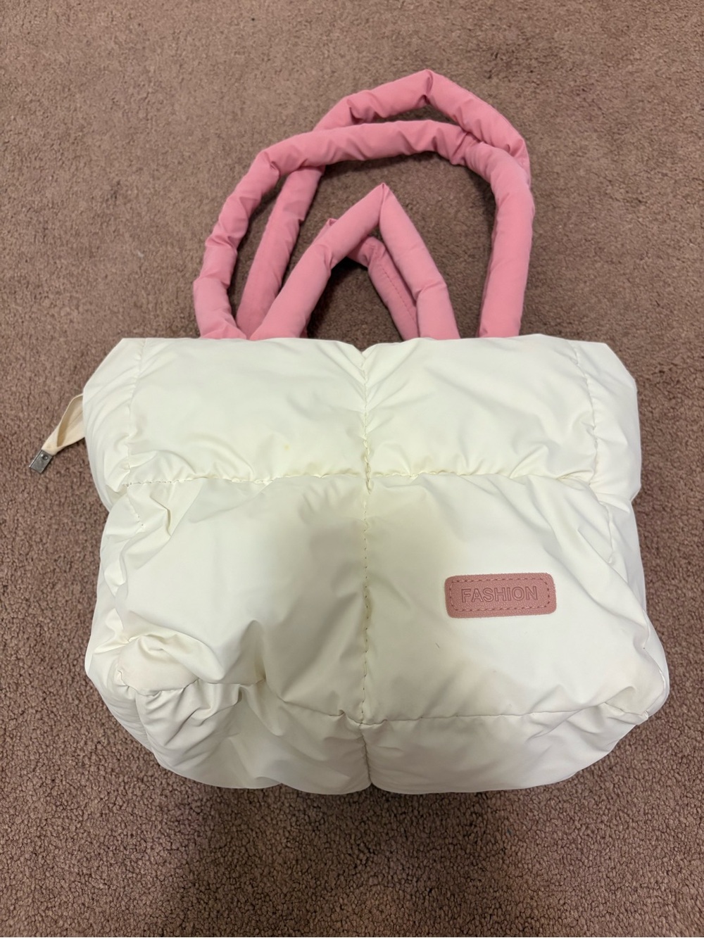 SHEIN Off white Quilted Tote with Pink Handles
